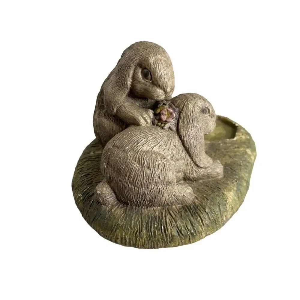 Whimsical Gray Resin Bunny Figurine with Candle Holder for‎ Tea Light